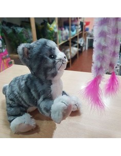 CAÑA PESCAR GATO CON PLUMAS ROSAS